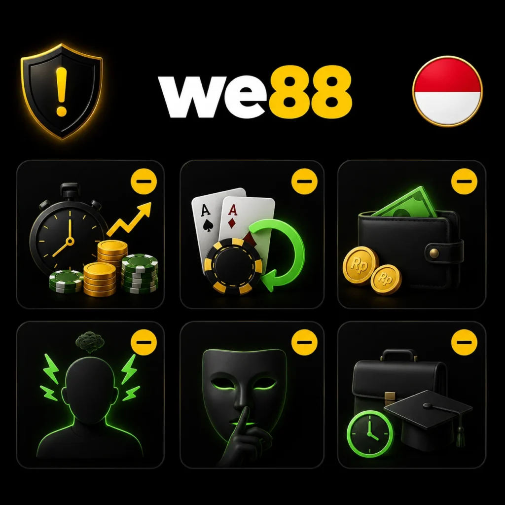 We88 responsible gaming warning signs with Indonesia flag and official logo.